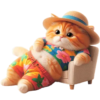 😕 mèo, bãi biển, nhiệt đới, mùa hè, kỳ nghỉ, thư giãn, kỳ nghỉ, dễ thương telegram sticker