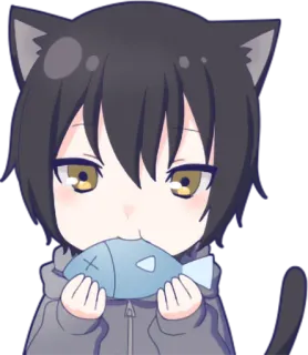 🐟 Anime, Gato, Pez, Lindo, Chibi, Kawaii, Manga, Animal telegram sticker