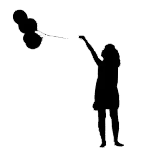 🥺 Silueta, Chica, Globos, Vestido, Mujer, Mano levantada, Silueta telegram sticker