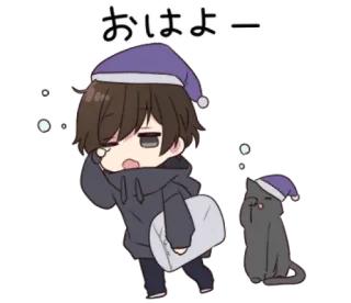 😮 おはよー anime, manga, sleepy, good morning, cat, pillow telegram sticker