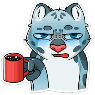 ☕️ animal, snow leopard, cartoon, coffee, tired, morning telegram sticker