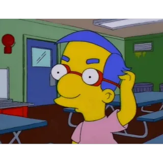🤔 Milhouse Van Houten The Simpsons cartoon, animation, Milhouse, Simpsons, glasses telegram sticker