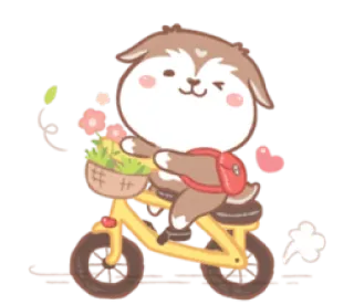 😉 cane, bicicletta, cartone animato, carino, animale, fiori, kawaii telegram sticker