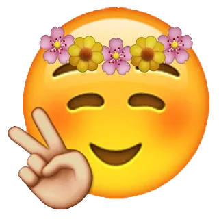 ☺️ emoji, peace sign, flower crown, happy, yellow, sticker, hippie whatsapp sticker