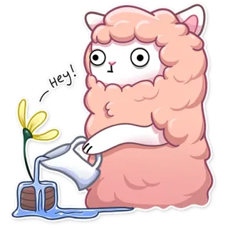 😐 Hey! Alpaka, Gießkanne, Blume, Cartoon, Niedlich, Lustig, Sticker whatsapp sticker