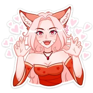 😍 anime girl, kawaii, cat girl, fox girl, hearts, pink, cute whatsapp sticker