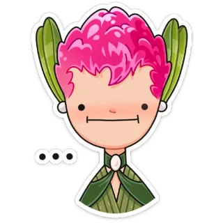 😐 ... การ์ตูน, ตัวละคร, ผมสีชมพู, สีเขียว, สติกเกอร์ telegram sticker