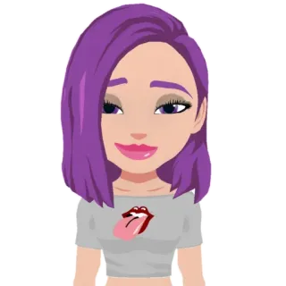 😌 bitmoji, hoạt hình, phụ nữ, tóc tím, sticker, rolling stones telegram sticker