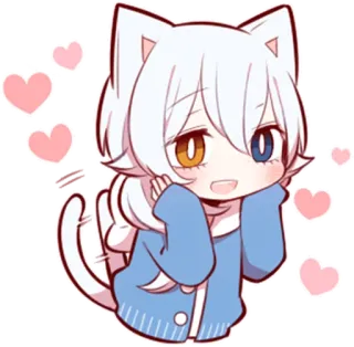 😃 Аниме, Кот, Каваий, Милый, Чиби, Сердечки, Манга telegram sticker