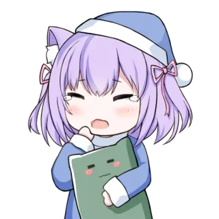 😴 Chica anime, Kawaii, Chibi, Adormilada, Orejas de gato, Linda, Almohada whatsapp sticker