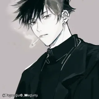 🚬 @Fushiguro_Megumi Anime, Cigarrillo, Fumar, Monocromo, Fanart, Manga whatsapp sticker