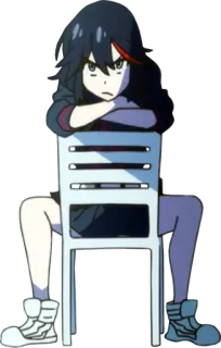 😒 Ryuko Matoi Kill la Kill Anime, Ragazza, Cartone animato, Seduta, Sedia whatsapp sticker
