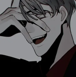 🍶 anime, character, man, smiling, grayscale, art telegram sticker