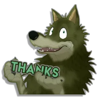 👍 THANKS волк, мультфильм, спасибо, животное, зеленый, благодарность, дружелюбный telegram sticker