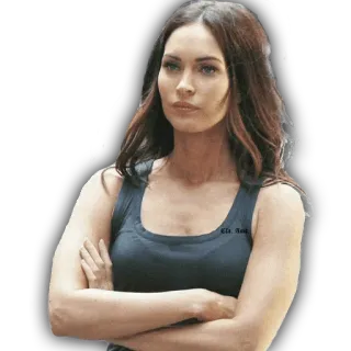 😕 Megan Fox Schauspielerin, Promi, Frau, Verschränkte Arme, Ernst telegram sticker