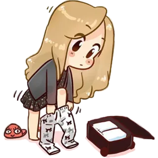😳 Мультфильм, Девушка, Упаковка, Багаж, Путешествие, Милый, Наклейка telegram sticker