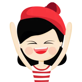 🙋 만화, 소녀, 행복한, 즐거운, 빨간 모자, 스트라이프 telegram sticker