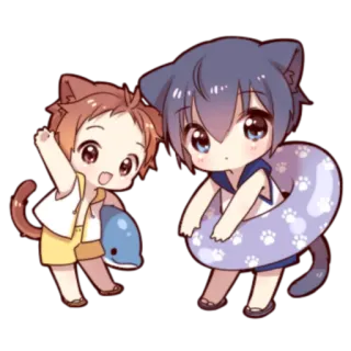 🍓 Anime, Chibi, Orelhas de gato, Natação, Kawaii, Fofo telegram sticker
