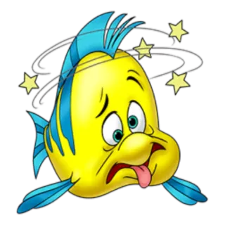 😵 Flounder The Little Mermaid poisson, étourdi, dessin animé, Disney, jaune telegram sticker