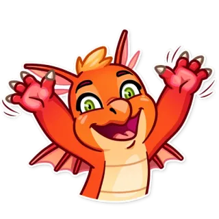 👋 dragon, dessin animé, mignon, ailes, orange, fantaisie telegram sticker