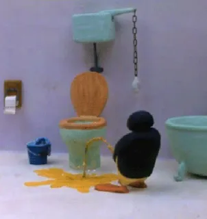 🚽 Pingu pinguino, cartone animato, animazione in plastilina, gabinetto, divertente whatsapp sticker