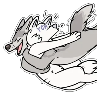 🤗 YCH wolf, cartoon, knuffel, hondachtig, grijs, wit telegram sticker