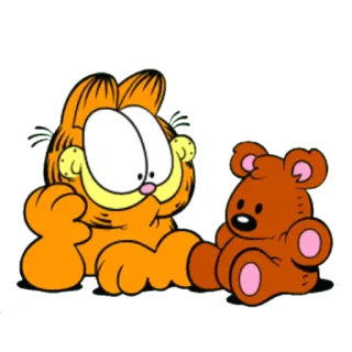 😄 Garfield cat, cartoon, orange, teddy bear, friendship whatsapp sticker