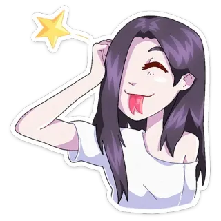😛 Cartoon, Mädchen, Stern, Zunge, Verspielt, Sticker whatsapp sticker