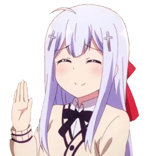 ✋ Anime, Ragazza, Carina, Sorridendo, Salutando, Cartone animato telegram sticker
