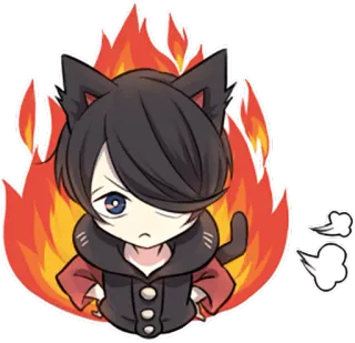 🔥 Katze, Ohren, wütend, Feuer, Anime, Cartoon, süß telegram sticker