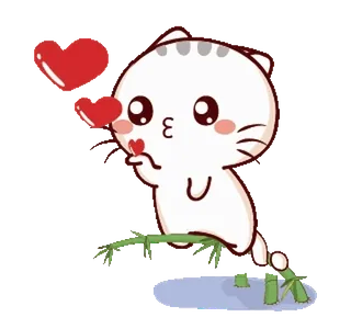 😘 gato, corações, fofo, desenho animado, amor, adesivo whatsapp sticker