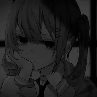 🎧 Anime, Ragazza, Triste, Monocromatico, Ritratto, Arte telegram sticker