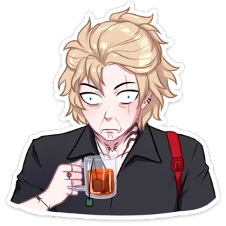 ☕ sticker, estilo anime, cabelo loiro, masculino, chá telegram sticker