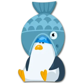 😐 penguin, fish, hat, animal, cute, cartoon telegram sticker