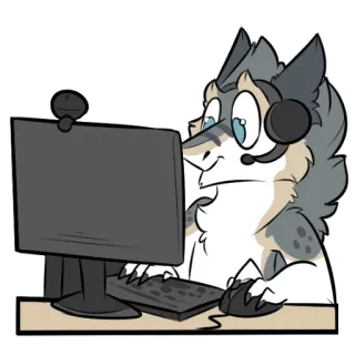 💻 furry, gamer, computer, anthropomorphic, wolf, streaming, headset telegram sticker