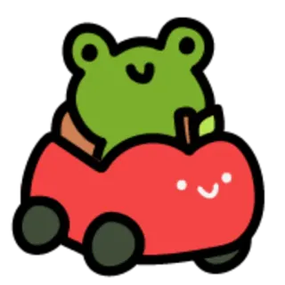🚗 sapo, animal, fofo, maçã, carro, desenho animado, kawaii telegram sticker