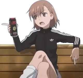 👈 Anime, Personagem, Sentado, Bebida, Apontando telegram sticker