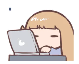 😑 desenho animado, laptop, menina, computador, cansada, trabalho, fofa telegram sticker