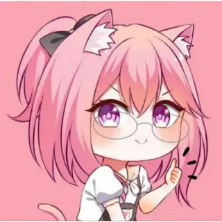 🐱 Anime, Katmeisje, Kawaii, Roze, Leuk, Bril, Duim omhoog whatsapp sticker
