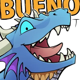 👍 BUENO drago, cartone animato, divertente, blu, animale, carino telegram sticker