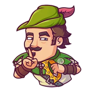 👑 adesivo, desenho animado, personagem, bigode, chapéu, pena telegram sticker