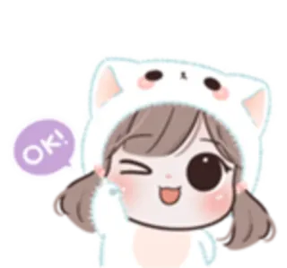🍥 OK! fofo, menina, adesivo, desenho animado, ok whatsapp sticker
