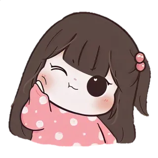 🎐 Hoạt hình, Cô gái, Dễ thương, Kawaii, Đáng yêu, Sticker, Hồng, Tóc nâu sẫm telegram sticker