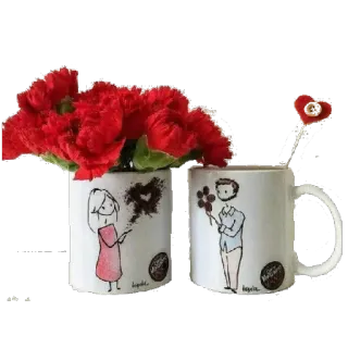 🌸 tình yêu, lãng mạn, cặp đôi, hoa, cốc, nghệ thuật telegram sticker