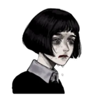 😰 garota, triste, chorando, emo, gótico, lágrimas, ilustração, retrato telegram sticker