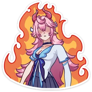 🔥 anime, girl, horns, pink hair, fire, sticker telegram sticker