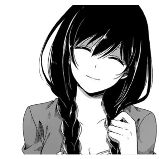 😊 Anime Mädchen, lächelnd, schwarze Haare, Zöpfe, Manga, Cartoon whatsapp sticker