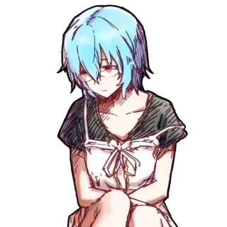 😞 Anime, Fille, Lunettes, cheveux bleus, dessin telegram sticker