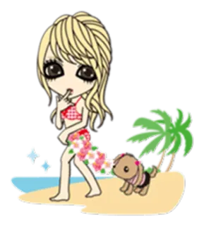 😮 Kartun, Anime, Gadis, Anjing, Pantai, Tropis telegram sticker