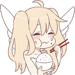 😋 Anime, Anjo, Comida, Fofo, Comendo, Arroz, Hashis telegram sticker